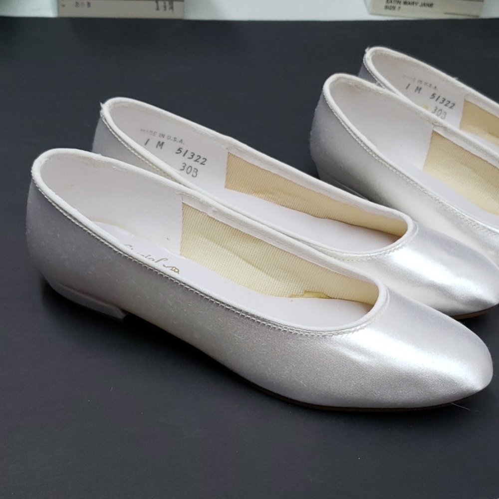 White satin flower girl shoes